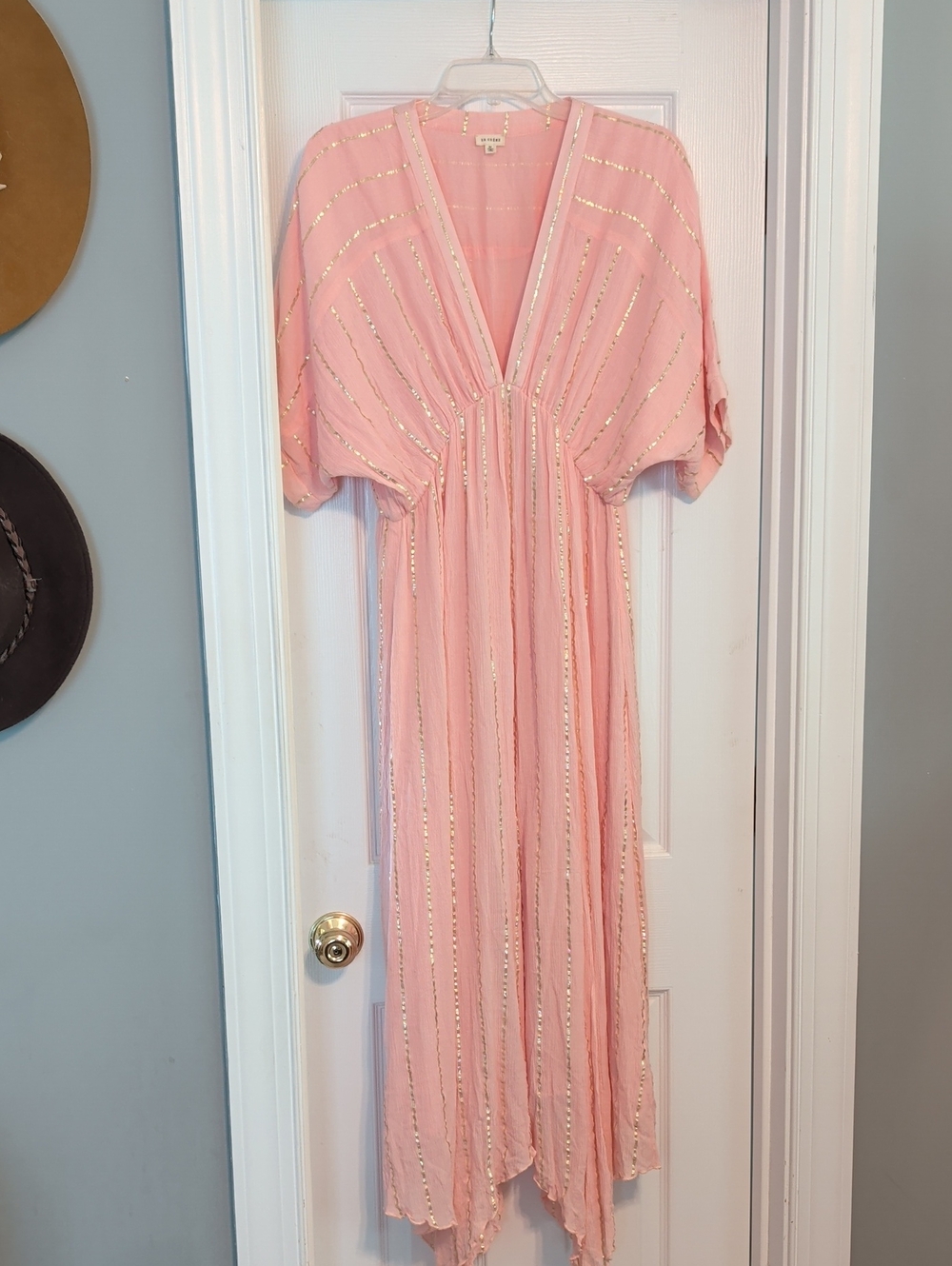 En Creme Blush Pink Gold-Trim Maxi Dress